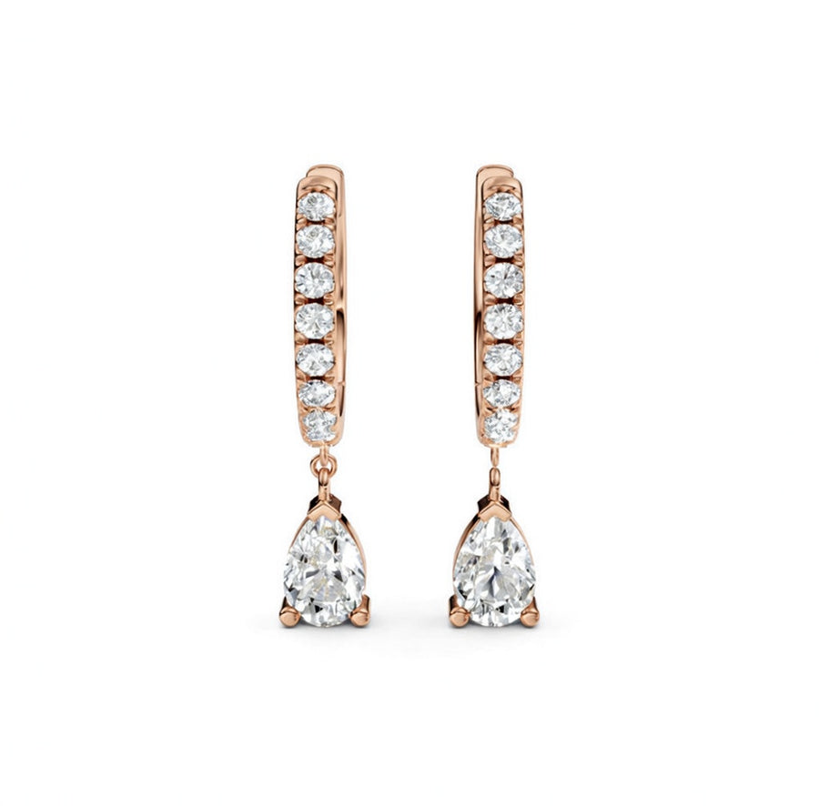 0.6 ct Pear Round Cut Dangle/Drop Flush Diamond Earrings VS1 D White Gold 14k