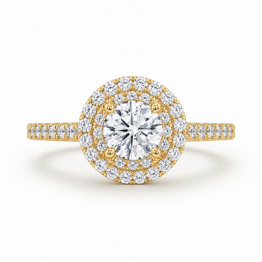 1.82 CT Round Brilliant Lab-Grown Diamond Double Halo Engagement Ring in 14K White Gold – Diamond Shank Design