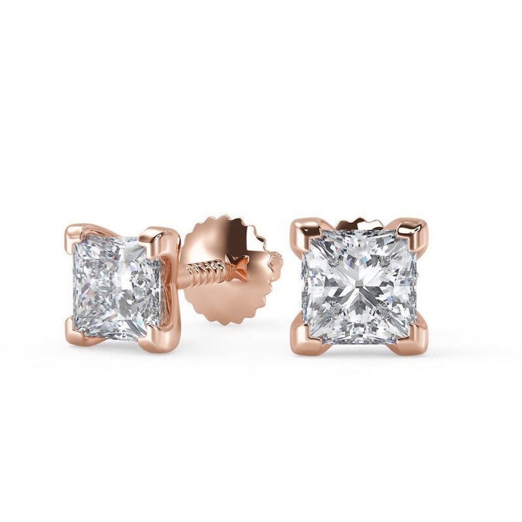 3 Ct Princess Cut V Prong Stud Diamond Earrings VS1 D Screw Back