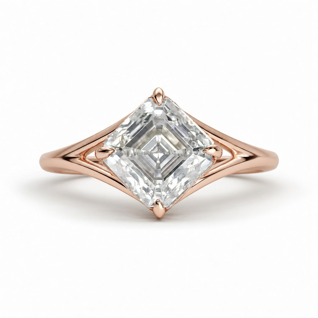 2.00 CT Asscher Cut Lab-Grown Diamond Solitaire Engagement Ring in 14K White Gold – IGI Certified Split Shank Compass Prong Design
