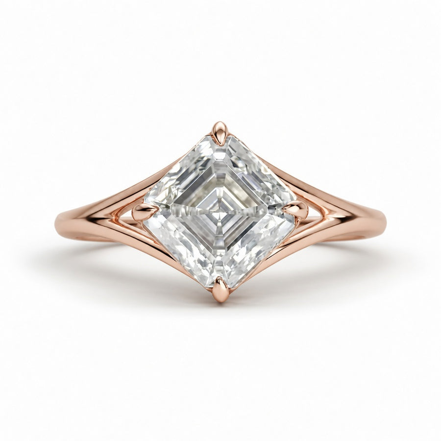 2.00 CT Asscher Cut Lab-Grown Diamond Solitaire Engagement Ring in 14K White Gold – IGI Certified Split Shank Compass Prong Design