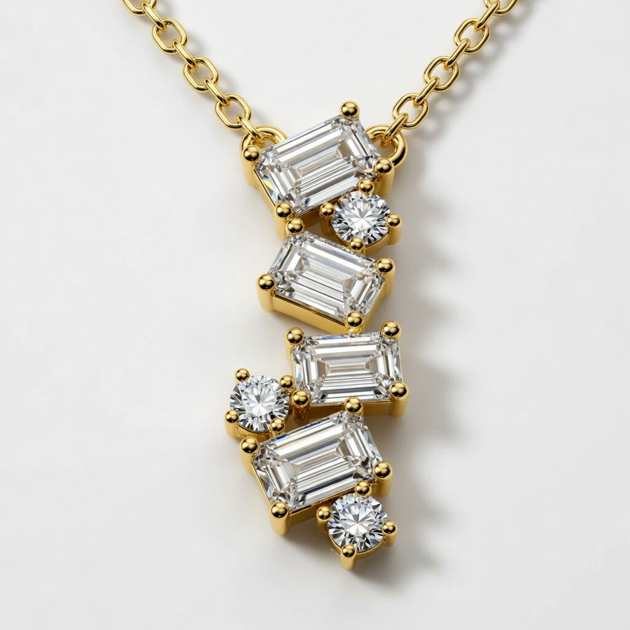 14K White Gold Emerald & Round Lab-Grown Diamond Cascade Pendant (1.10 CTW – D–F / VS1–VS2)