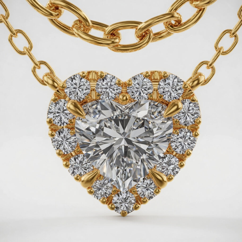 1.00 CTW Heart Lab-Grown Diamond Halo Pendant (D–F / VS1–VS2)