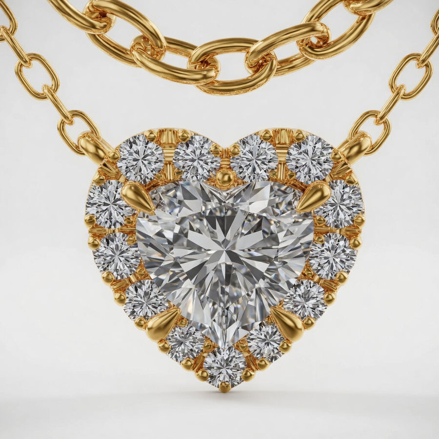1.00 CTW Heart Lab-Grown Diamond Halo Pendant (D–F / VS1–VS2)