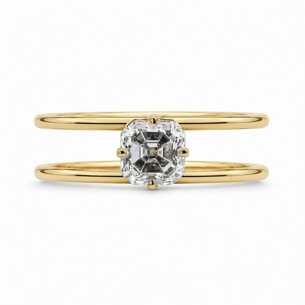 2.00 CT Asscher Cut Lab-Grown Diamond Solitaire Engagement Ring in 14K White Gold – Modern Double Band Design