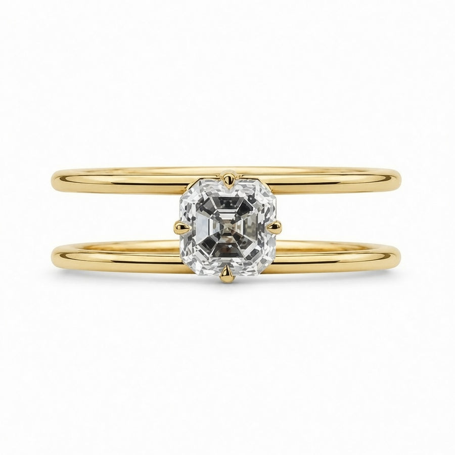 2.00 CT Asscher Cut Lab-Grown Diamond Solitaire Engagement Ring in 14K White Gold – Modern Double Band Design