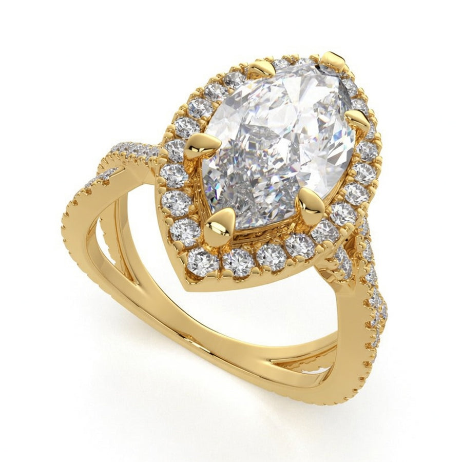 Celestina 2.35 Carat Marquise Cut Halo Pave Split Shank Engagement Ring
