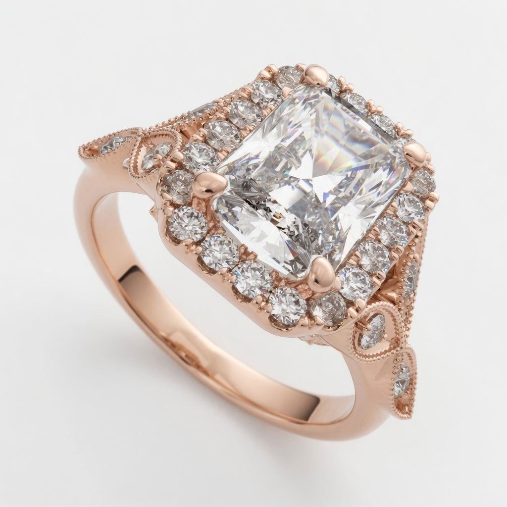 Ada 3.35 Carat Radiant Cut Halo Pave Engagement Ring