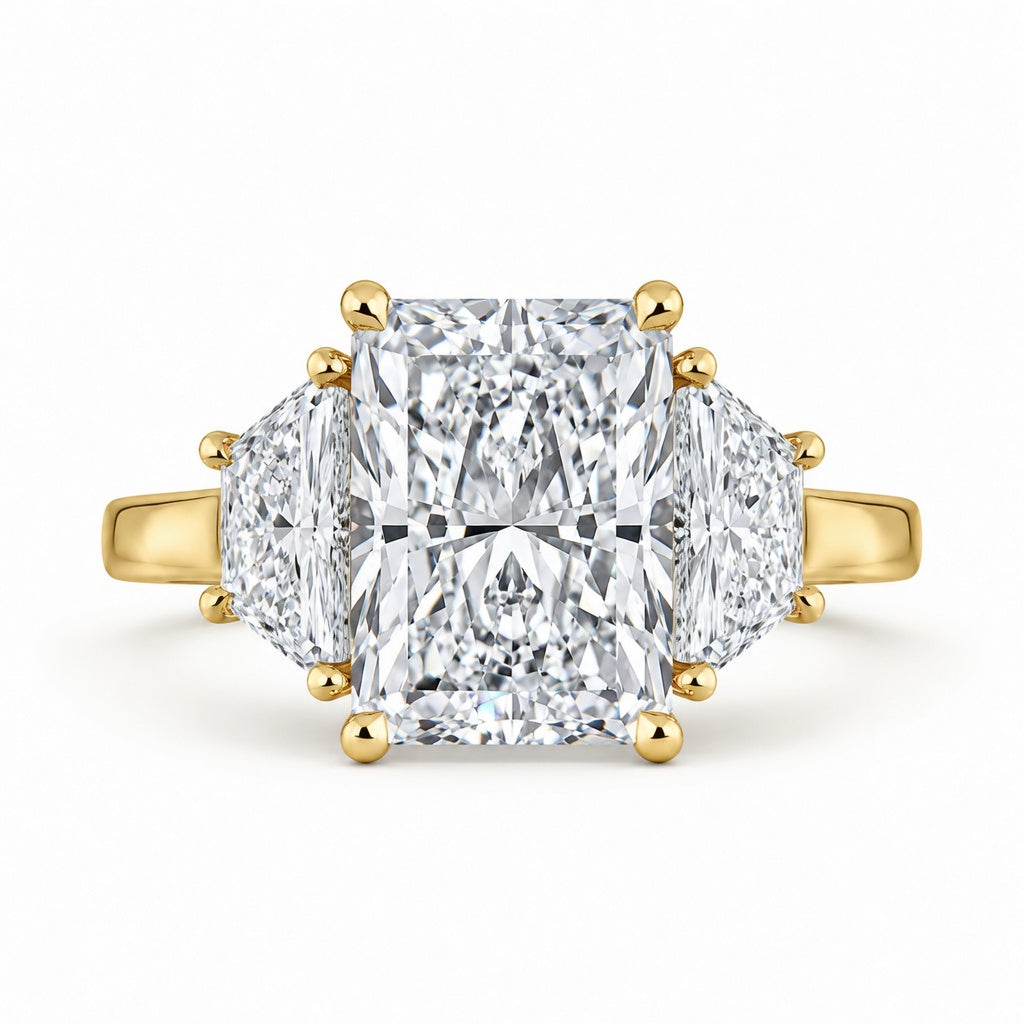 4.20 CT Radiant Lab-Grown Diamond Three-Stone Engagement Ring in 14K White Gold – Luxury Proposal Design