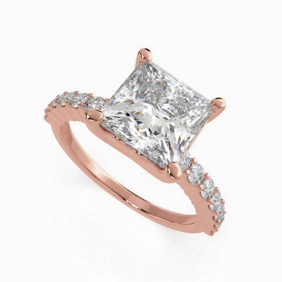 Lavinia 2.35 Carat Princess Cut Side Stone 4 Prong Engagement Ring