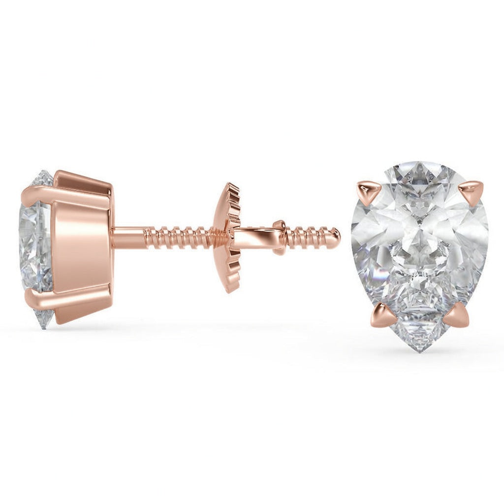 5.5 Ct Pear Cut Basket Stud Diamond Earrings VS1 D Screw Back 18k