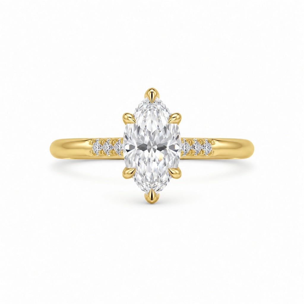 3.00 CT Marquise Cut Lab-Grown Diamond Engagement Ring in 14K White Gold – Tulip Set Engraved Pavé Design