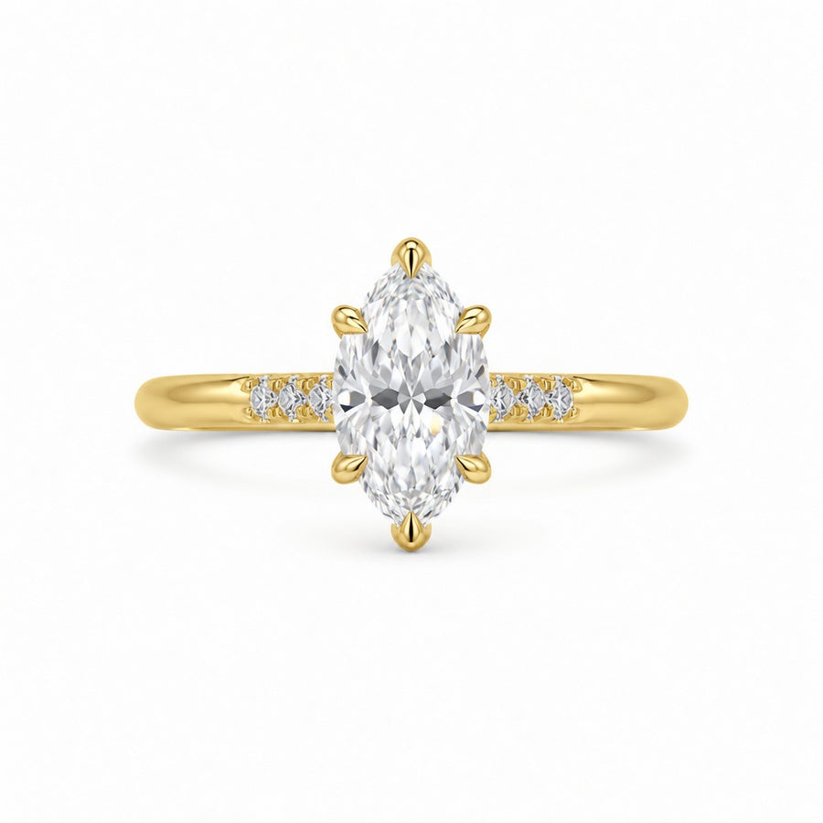 3.00 CT Marquise Cut Lab-Grown Diamond Engagement Ring in 14K White Gold – Tulip Set Engraved Pavé Design