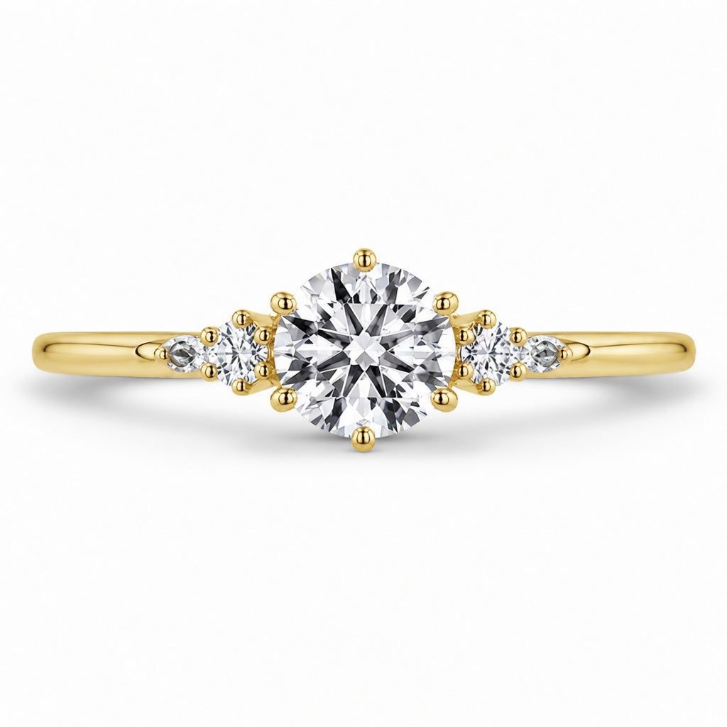 1.00 CT Round Cut Lab-Grown Diamond Three-Stone Engagement Ring in 14K White Gold – Six Prong Classic Design