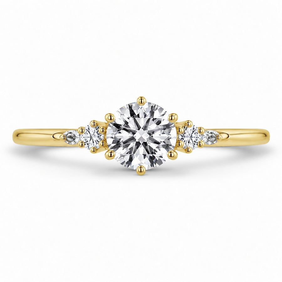 1.00 CT Round Cut Lab-Grown Diamond Three-Stone Engagement Ring in 14K White Gold – Six Prong Classic Design