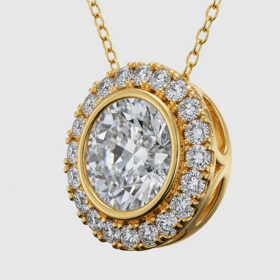 14K White Gold Bezel-Set Halo Lab-Grown Diamond Pendant (2.00 CTW – D–F / VS1–VS2)