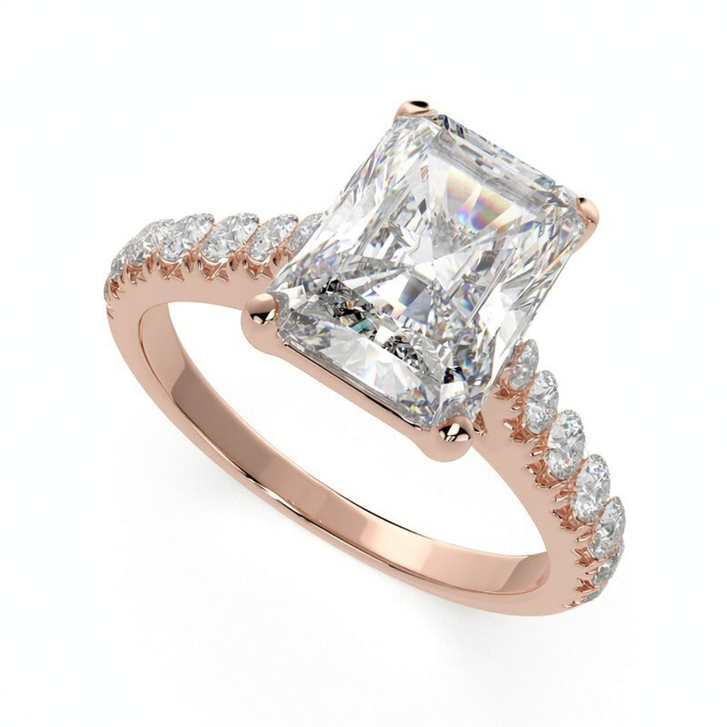 Lavinia 1.35 Carat Emerald Cut Side Stone 4 Prong Engagement Ring