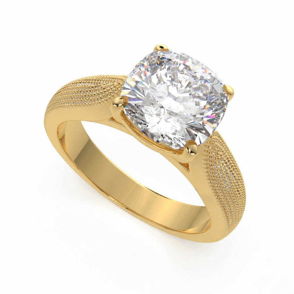 Valentina 1 Carat Cushion Cut Solitaire Tapered Milgrain Engagement Ring