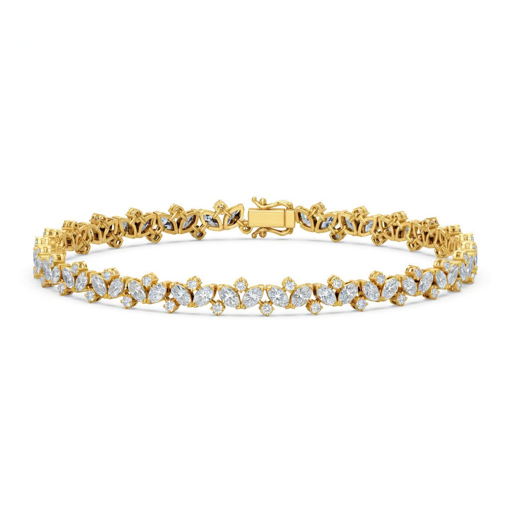 4.45 Carat Marquise Cut Diamond Tennis Bracelet VS1 D F White Gold 14k