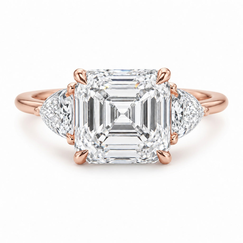 6.00 CT Asscher Cut Lab-Grown Diamond Three Stone Engagement Ring in 14K White Gold – IGI Certified Trillion Side Stone Design