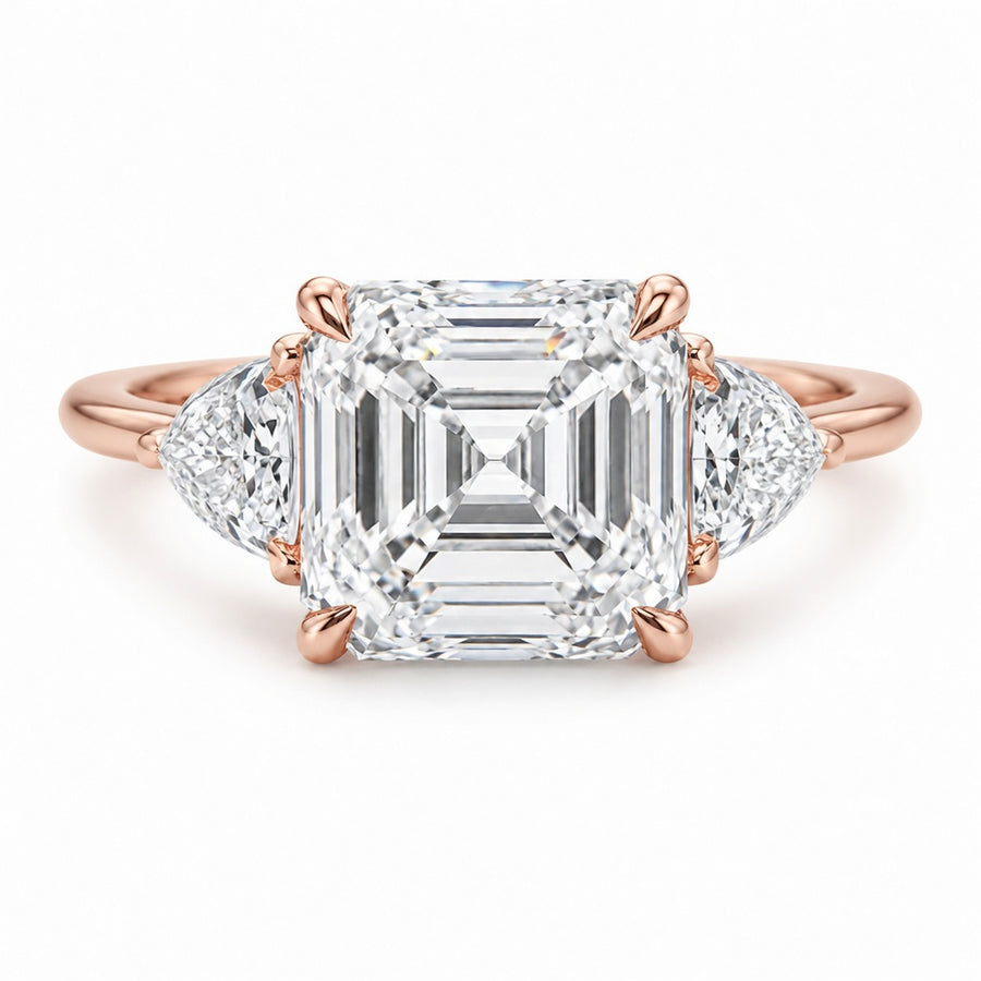 6.00 CT Asscher Cut Lab-Grown Diamond Three Stone Engagement Ring in 14K White Gold – IGI Certified Trillion Side Stone Design