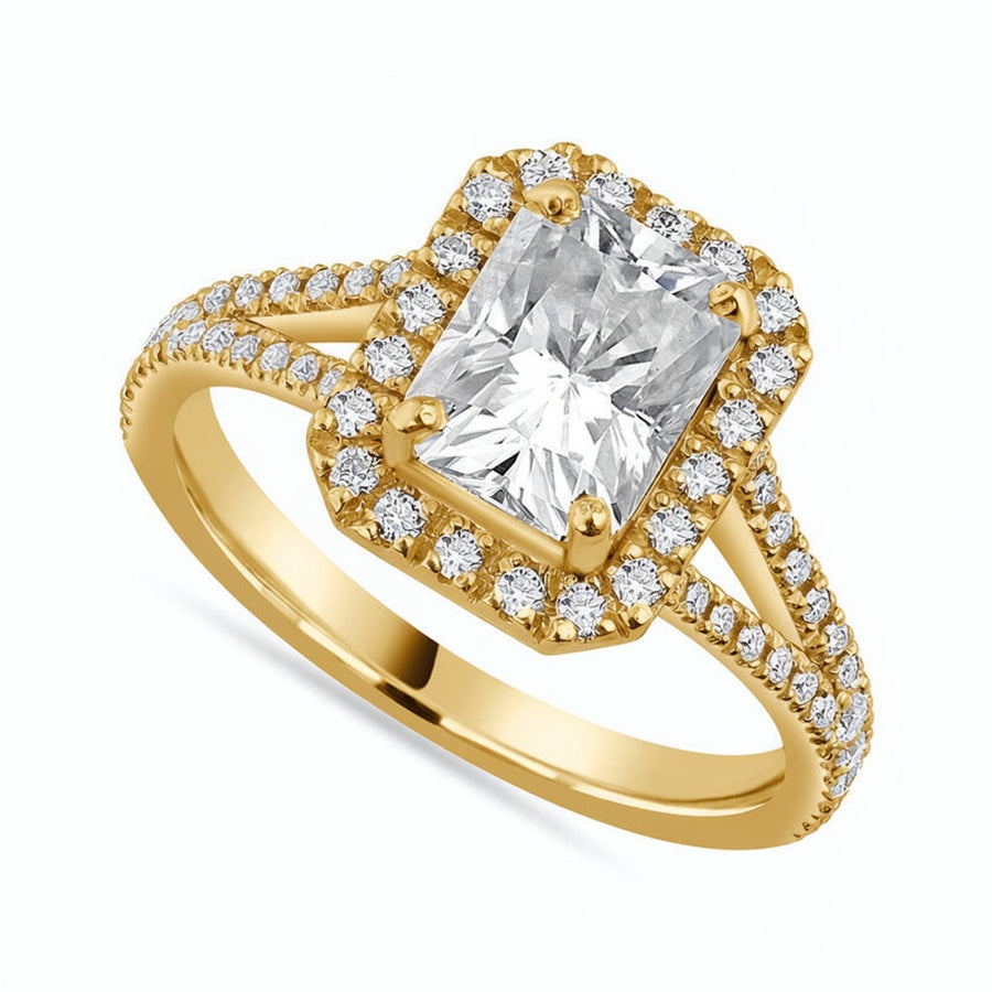 Anna 2.33 ct Lab Grown Emerald Cut Halo Split Shank Diamond Engagement Ring