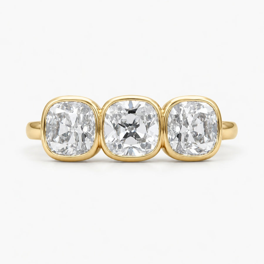 2.00 CT Old European Cushion Cut Lab-Grown Diamond Three-Stone Engagement Ring in 14K White Gold – Handmade Vintage Wedding Design
