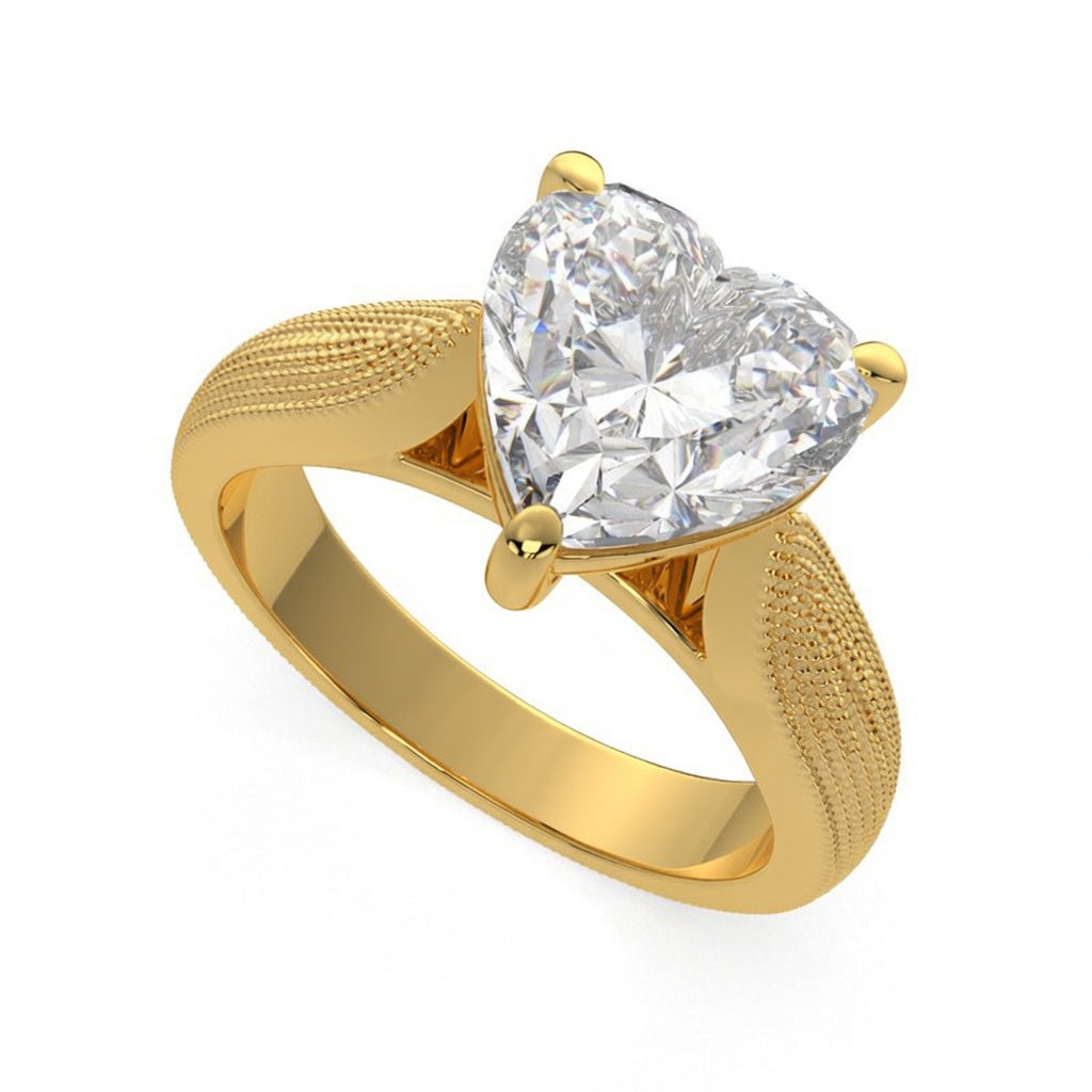 Valentina 2 Carat Heart Cut Solitaire Tapered Milgrain Engagement Ring