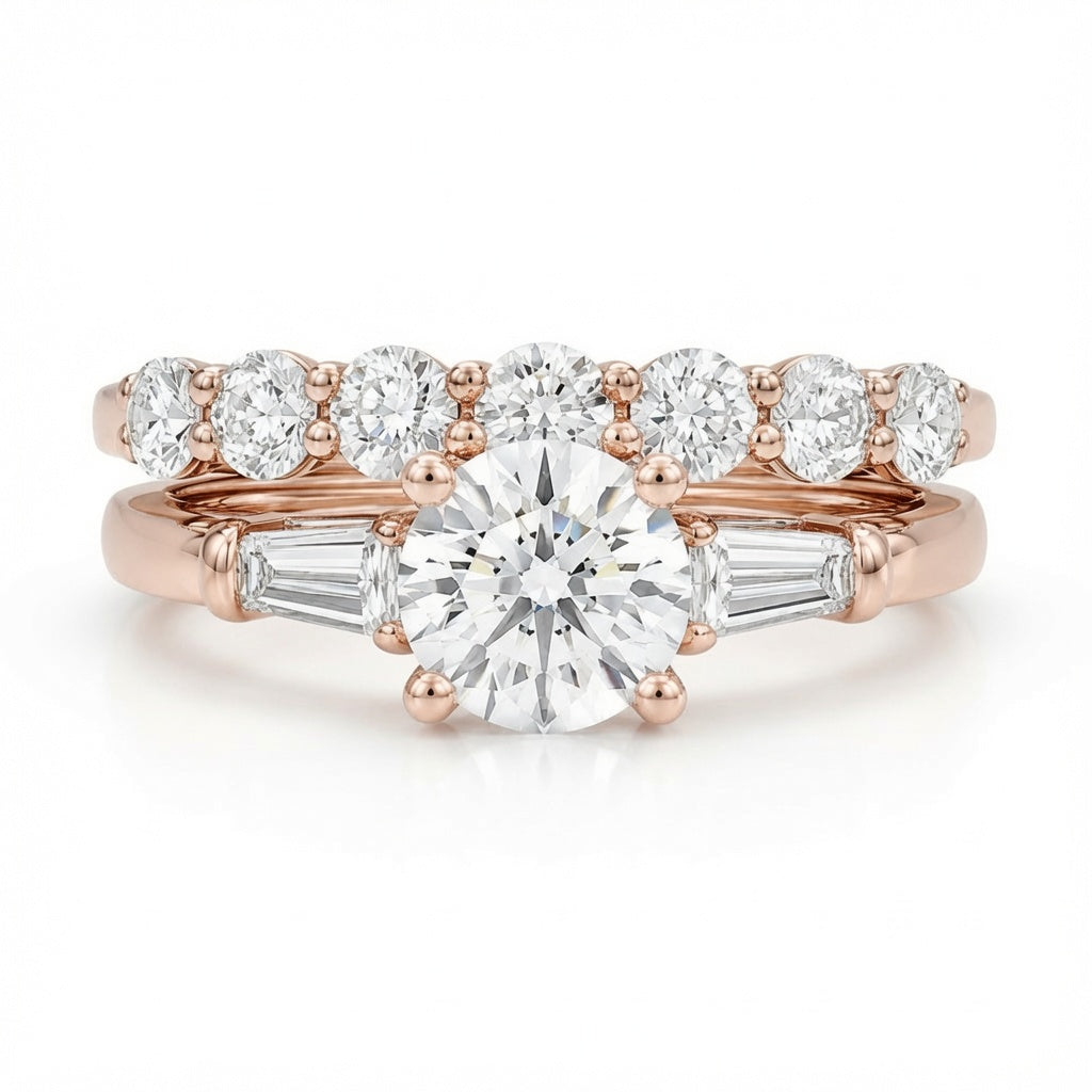 2.00 CT Round Cut Lab-Grown Diamond 3PCS Bridal Set in 14K White Gold – Brilliant Cut Trio Wedding Ring Design