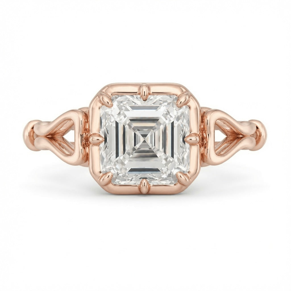 3.50 CT Asscher Cut Lab-Grown Diamond Solitaire Engagement Ring in 14K White Gold – Georgian Button Back Design | IGI Certified