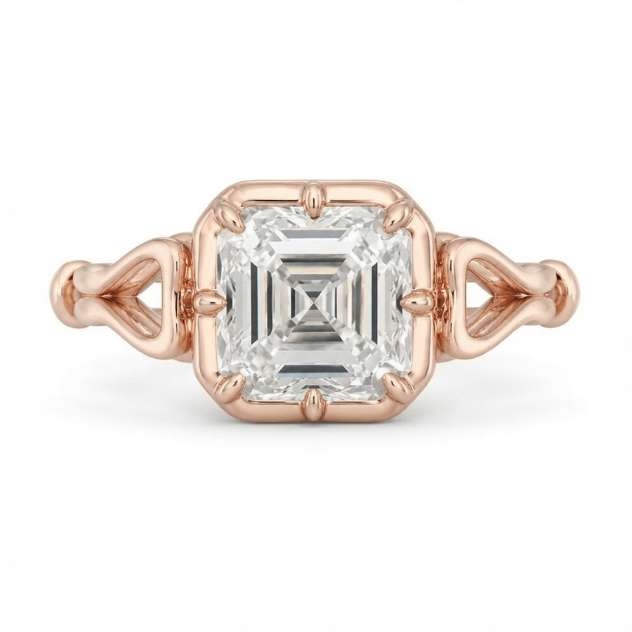 3.50 CT Asscher Cut Lab-Grown Diamond Solitaire Engagement Ring in 14K White Gold – Georgian Button Back Design | IGI Certified