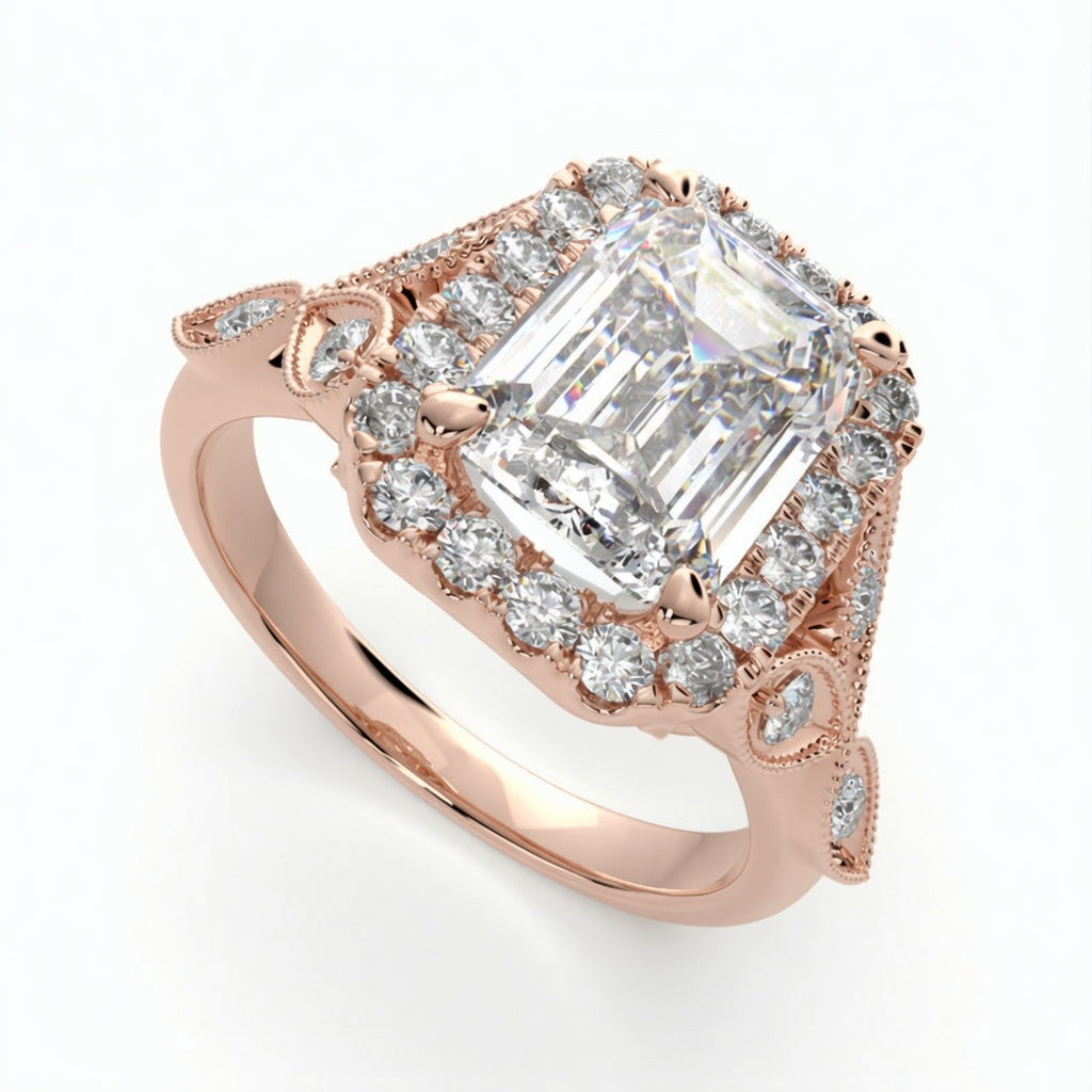 Ada 2.35 Carat Radiant Cut Halo Pave Engagement Ring