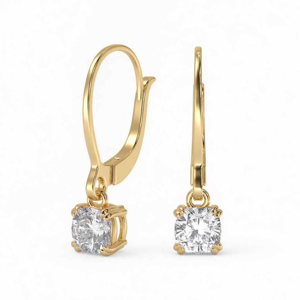 3.5 Ct Cushion Cut Double Prong Diamond Earrings VS1 D Leverback