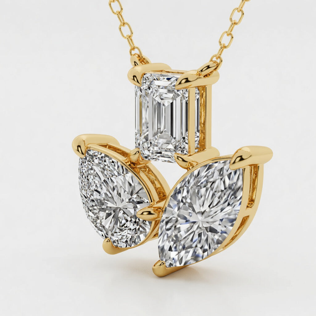 2.75 CTW Mosaic Three Stone Fan Lab-Grown Diamond Pendant (D–F / VS1–VS2, IGI Certified)