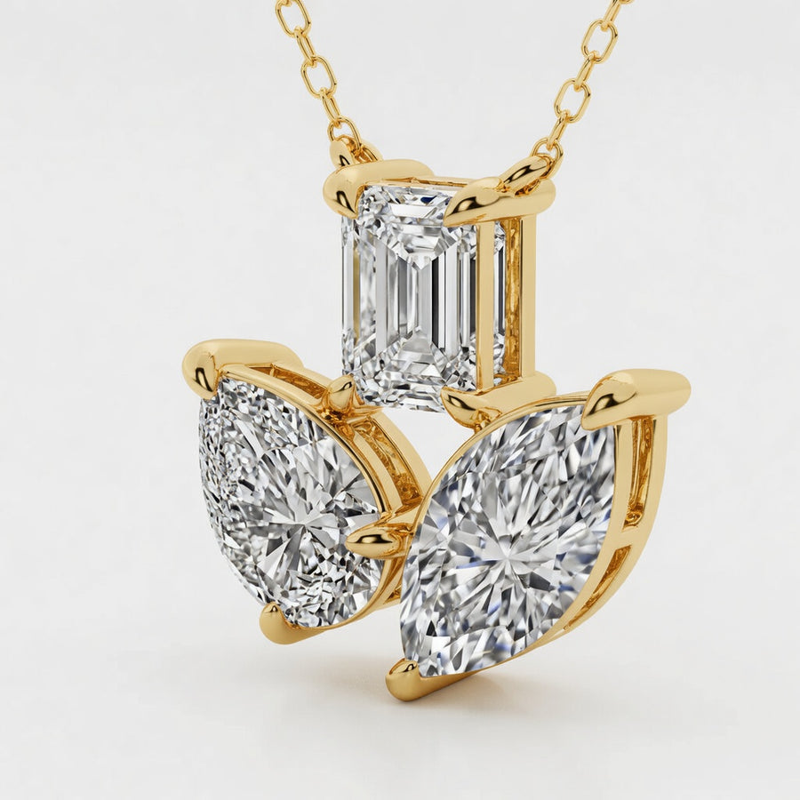 2.75 CTW Mosaic Three Stone Fan Lab-Grown Diamond Pendant (D–F / VS1–VS2, IGI Certified)