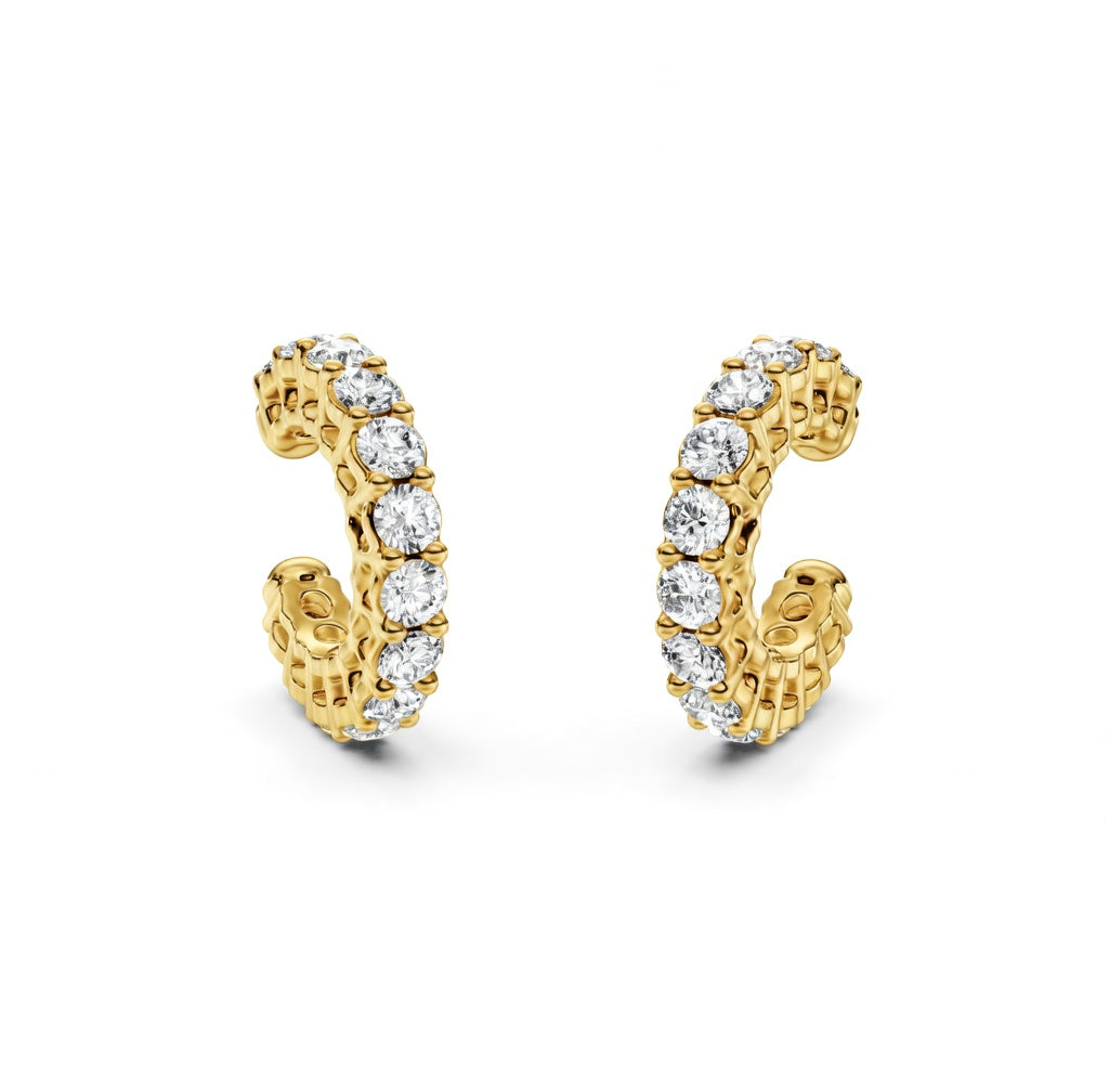 0.58 ct Round Cut Cuff Prong Diamond Earrings VS1 D White Gold 14k