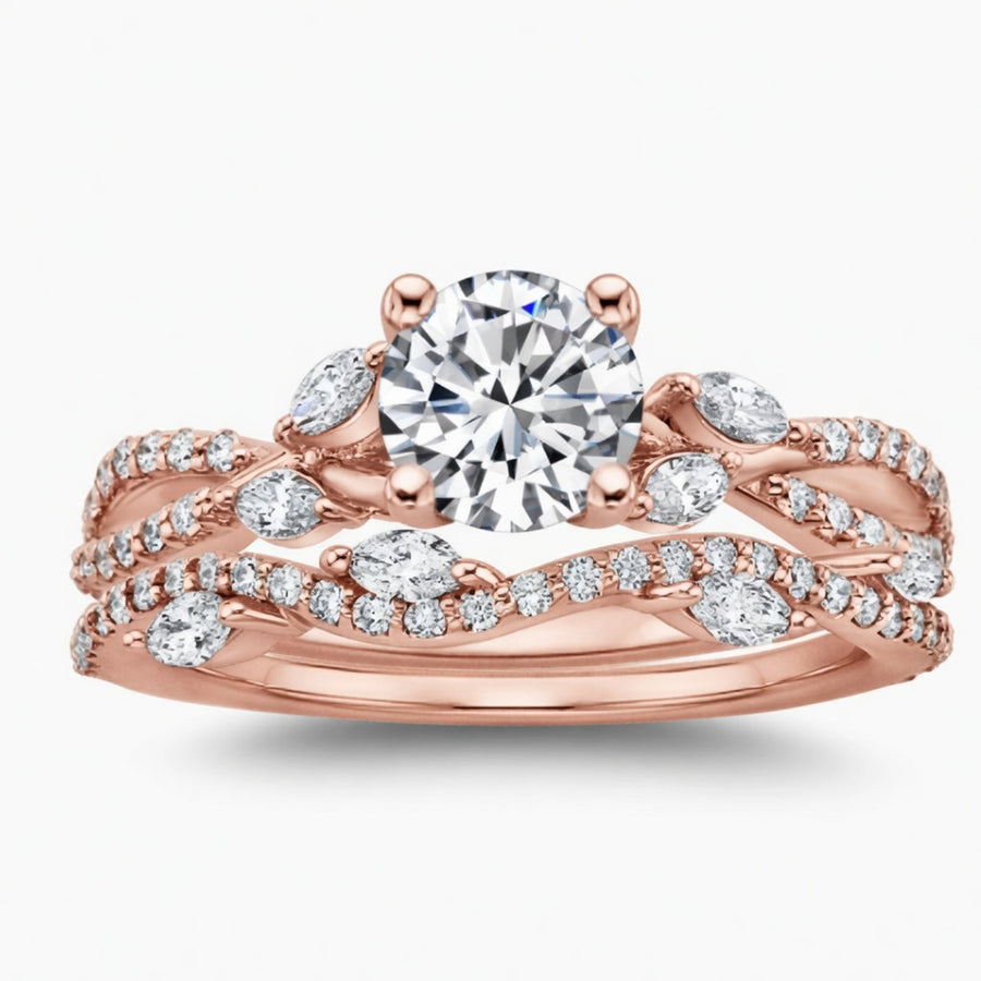 2.55 CT Luxe Willow Lab-Grown Diamond 2PCS Bridal Set in 14K White Gold – Nature Inspired Winding Willow Wedding Ring Design