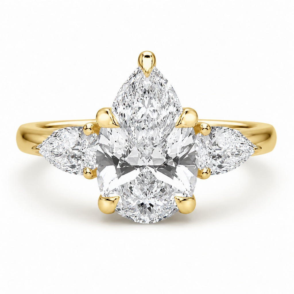 1.80 CT Pear Cut Lab-Grown Diamond Three-Stone Engagement Ring in 14K White Gold – Classic Trilogy Design