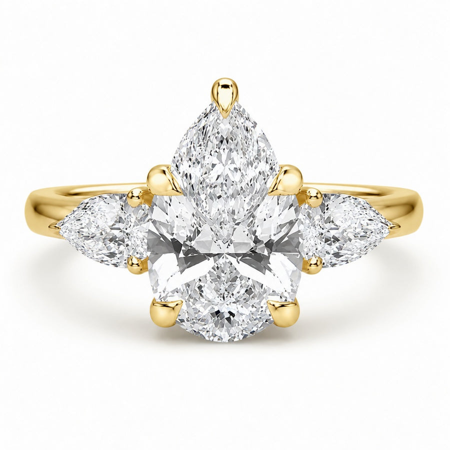 1.80 CT Pear Cut Lab-Grown Diamond Three-Stone Engagement Ring in 14K White Gold – Classic Trilogy Design