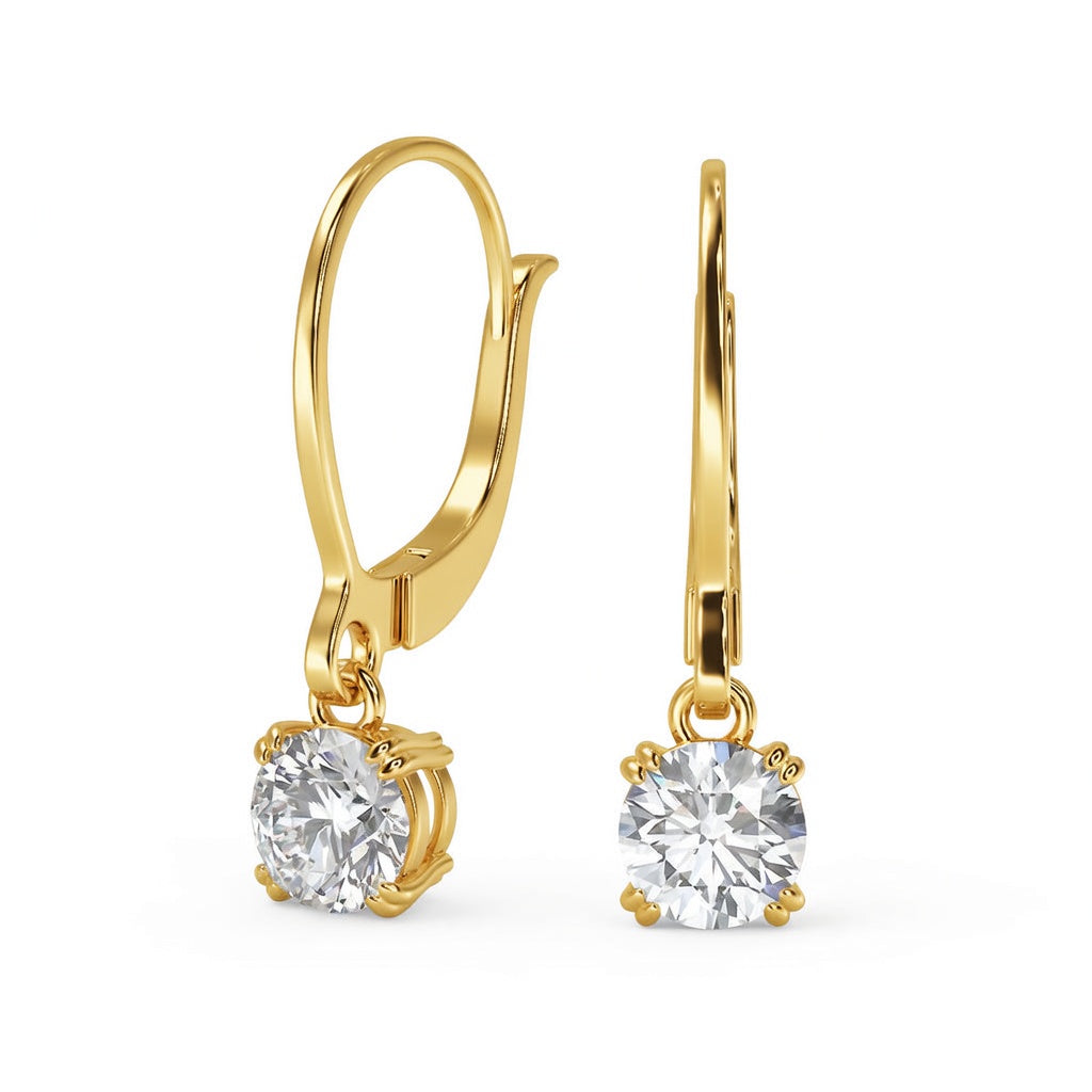 3.5 Ct Round Cut Double Prong Diamond Earrings VS1 D Leverback