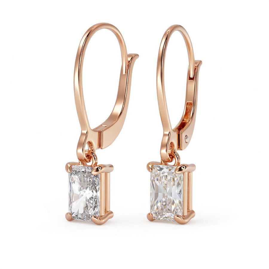 3 Ct Radiant Cut Diamond Earrings VS1 D Leverback White Gold 14k