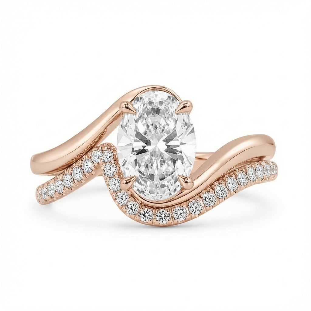 2.00 CT Oval Lab-Grown Diamond Antique Vintage 2PCS Bridal Set in 14K White Gold – Matching Engagement & Wedding Ring Design