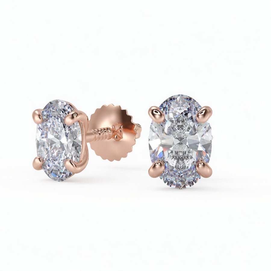1 Ct Oval Cut Stud Diamond Earrings VS1 D Screw Back White Gold 14k