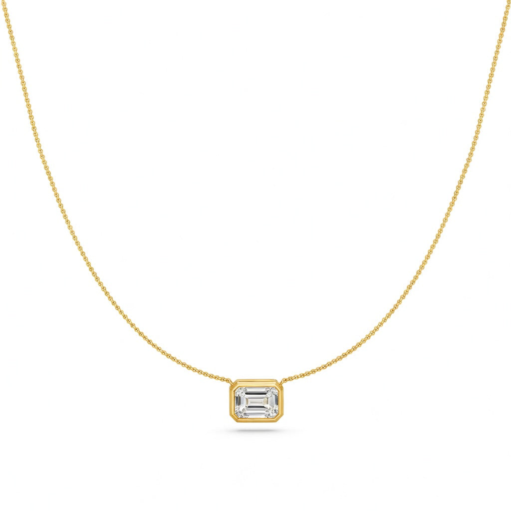 1 Ct Emerald Cut Diamond Pendant Necklace VS1 D-F White Gold 14k