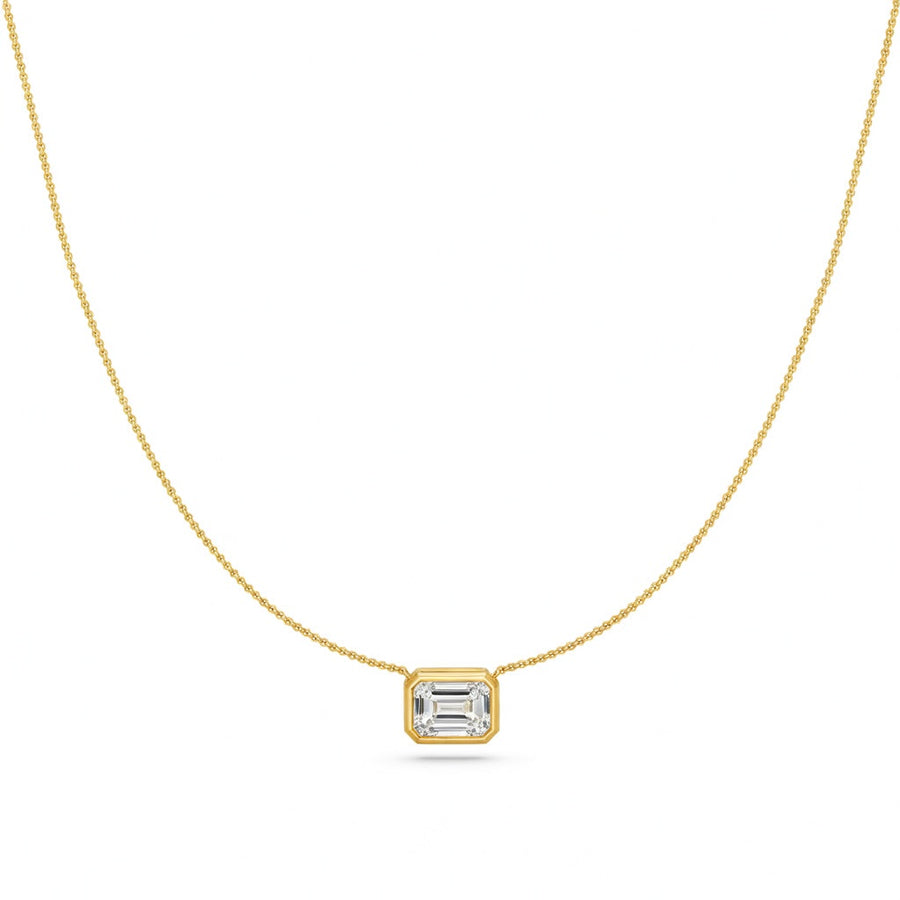 1 Ct Emerald Cut Diamond Pendant Necklace VS1 D-F White Gold 14k