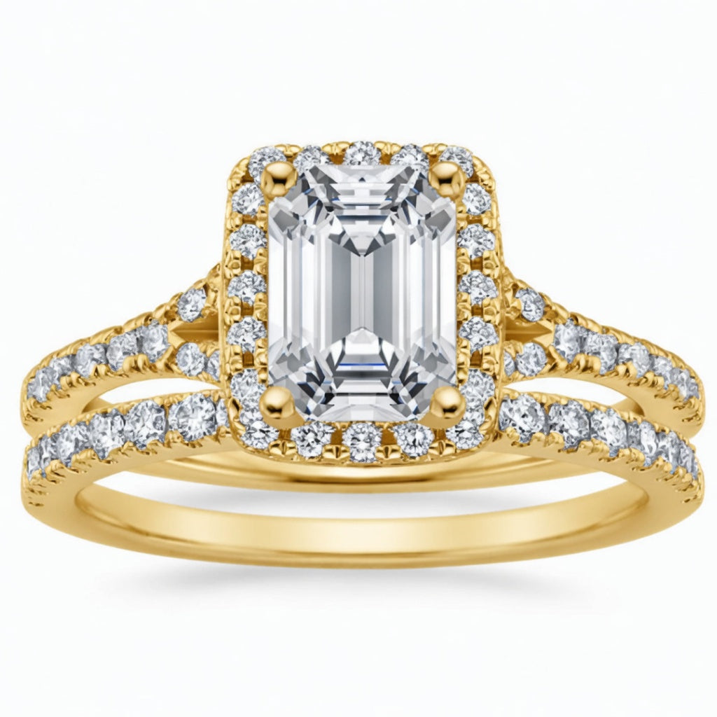 2.83 CT Joy Lab-Grown Diamond 2PCS Halo Bridal Set in 14K White Gold – Bliss Split Shank Pavé Wedding Ring Design