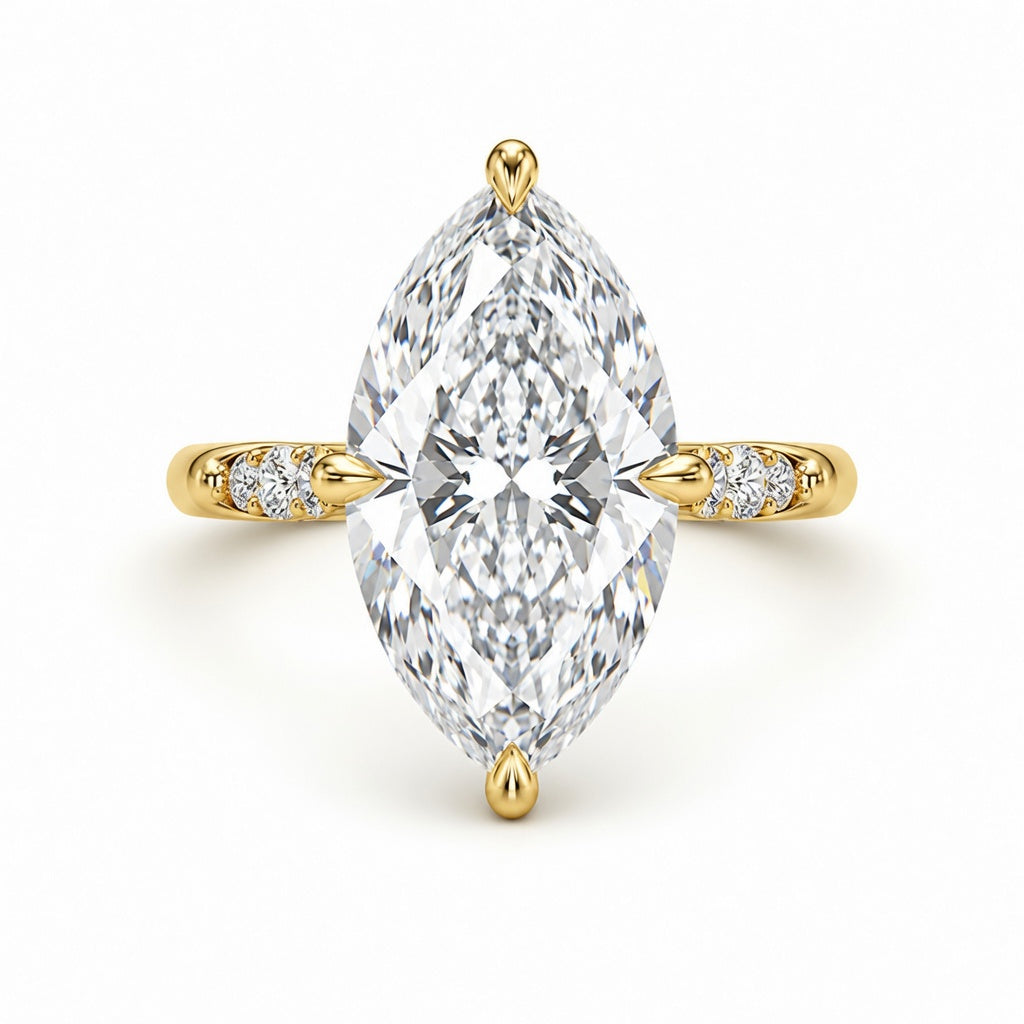 3.00 CT Marquise Lab-Grown Diamond Hidden Halo Engagement Ring in 14K White Gold – Pavé Cathedral Solitaire Design