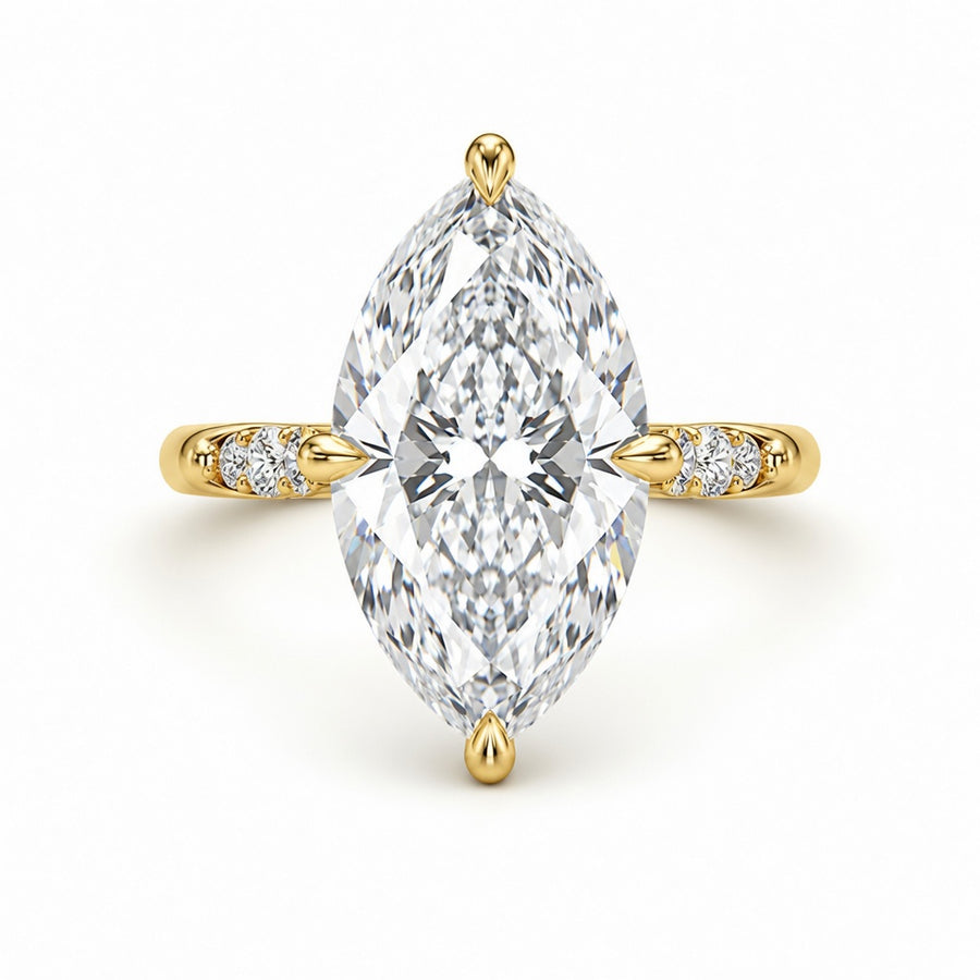 3.00 CT Marquise Lab-Grown Diamond Hidden Halo Engagement Ring in 14K White Gold – Pavé Cathedral Solitaire Design