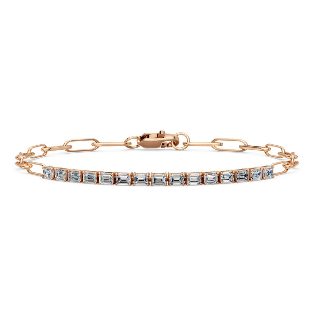 1.81 Carat Emerald Cut Diamond Chain Bracelet VS1 D F White Gold 14k