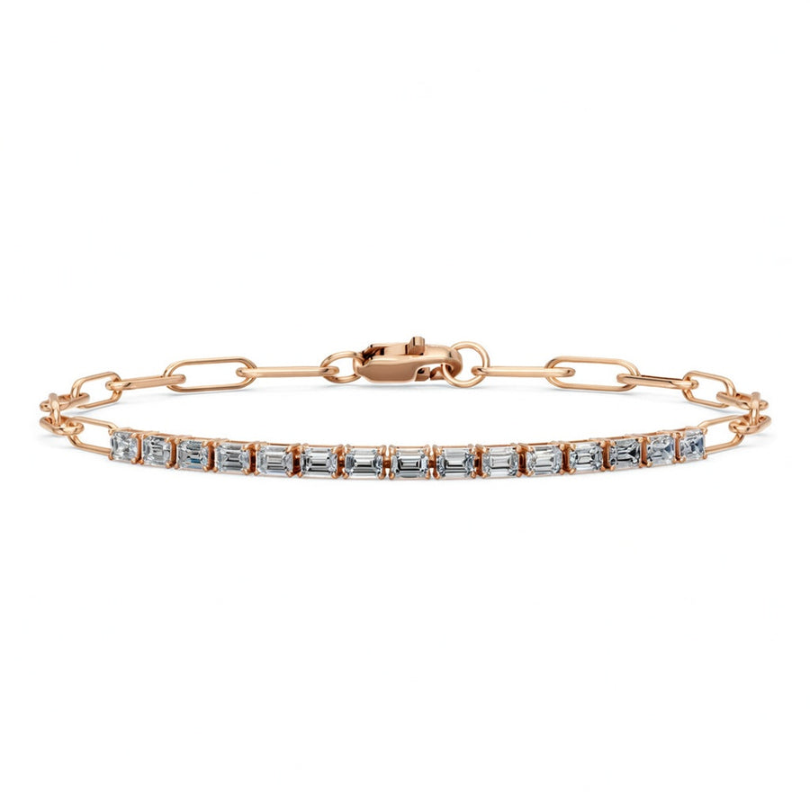 1.81 Carat Emerald Cut Diamond Chain Bracelet VS1 D F White Gold 14k